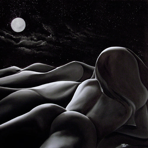 "Midnight Moon" hidden lady in sand dune by David Dory 30 inch by 30 inch canvas print.